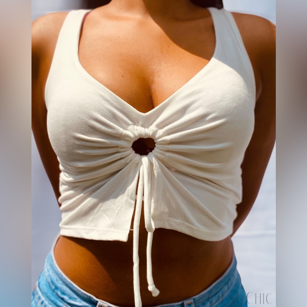 Ivory Cropped Tank Top With Scrunched Adjustable Keyhole​